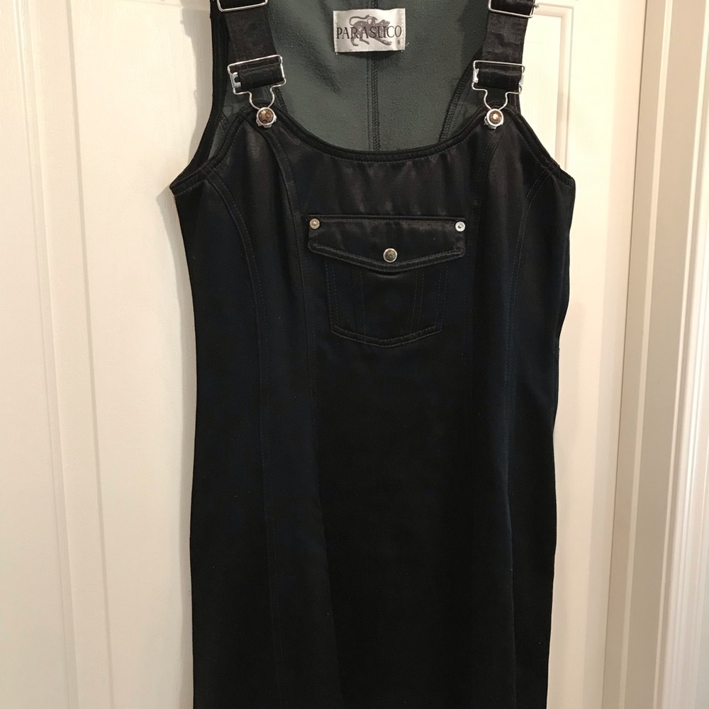 Satin overall dress.
